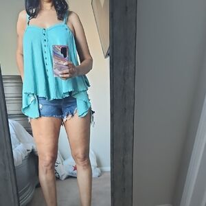 Free People Blue Tiered Camisole Tank Top